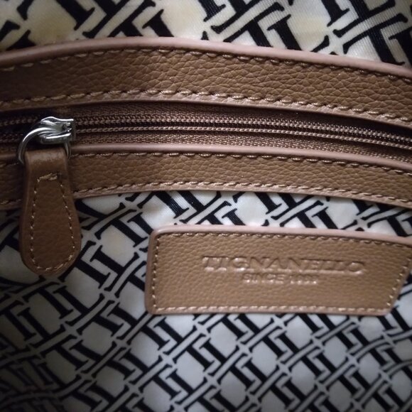 Tignanello | Leather Handbag Shoulder Bag Black Brown Zippered - Picture 7 of 8